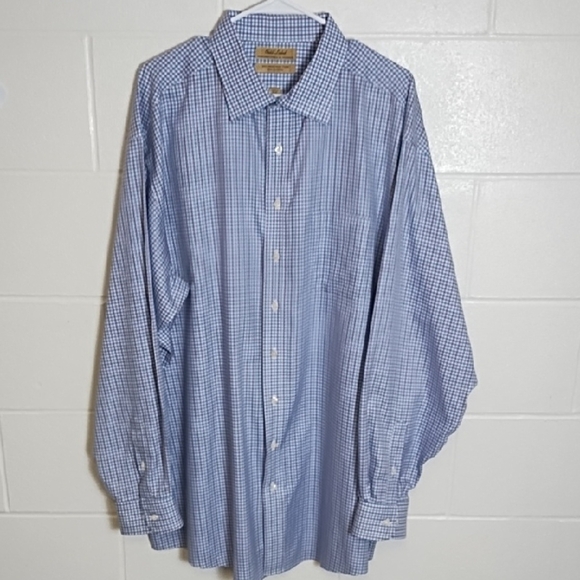 Blue Small Plaid Button Down Shirt Tall Gold Label - Picture 1 of 13